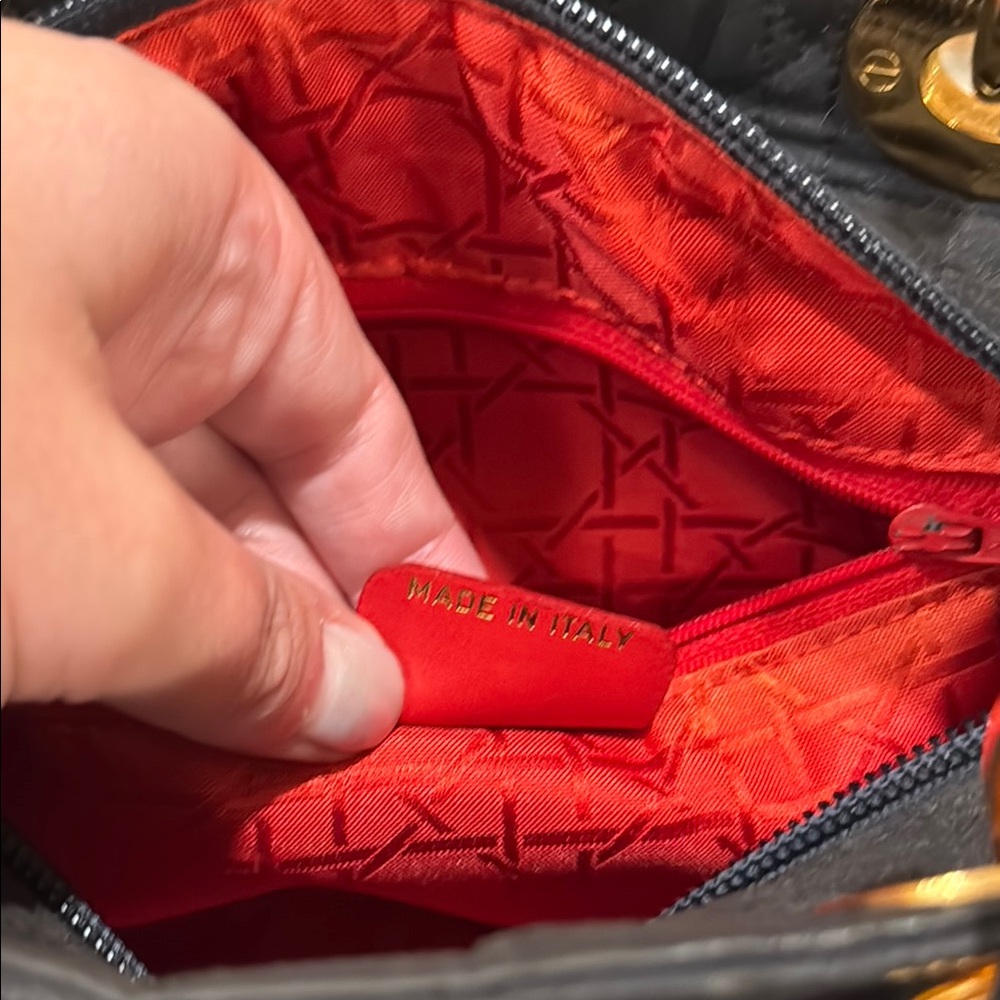 Dior ‘Lady Dior’ Navy Blue and Gold Hand Bag with Iconic Charm - Picture 7 of 10